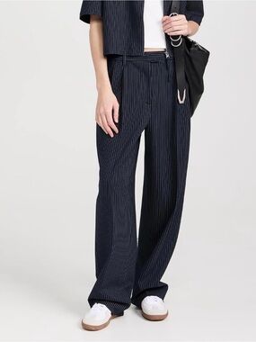 rag & bone Navy Pinstripe Wide-Leg Trousers